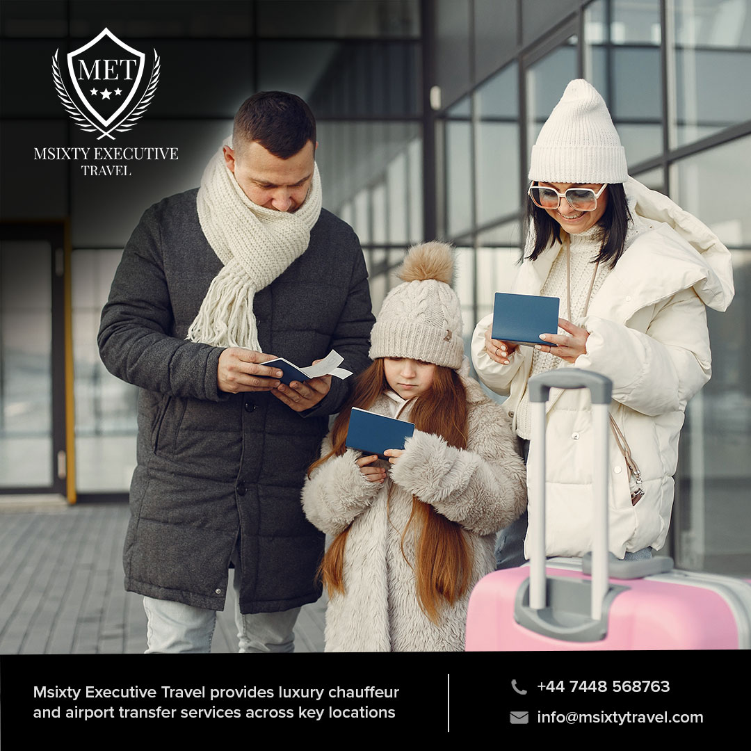 Family at the airport waiting for the chauffeured taxi service
